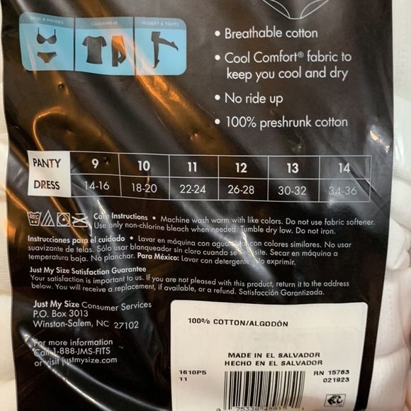 Just My Size Pkg. of 5 Pair Cotton Comfort Panties Various Sizes, New in Package - Picture 3 of 3